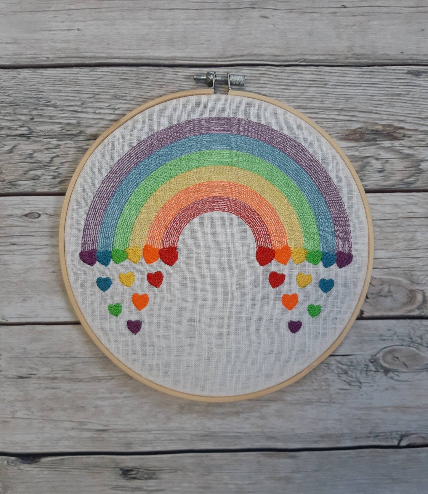 Rainbow Embroidered hoop art, 8 inch hoop