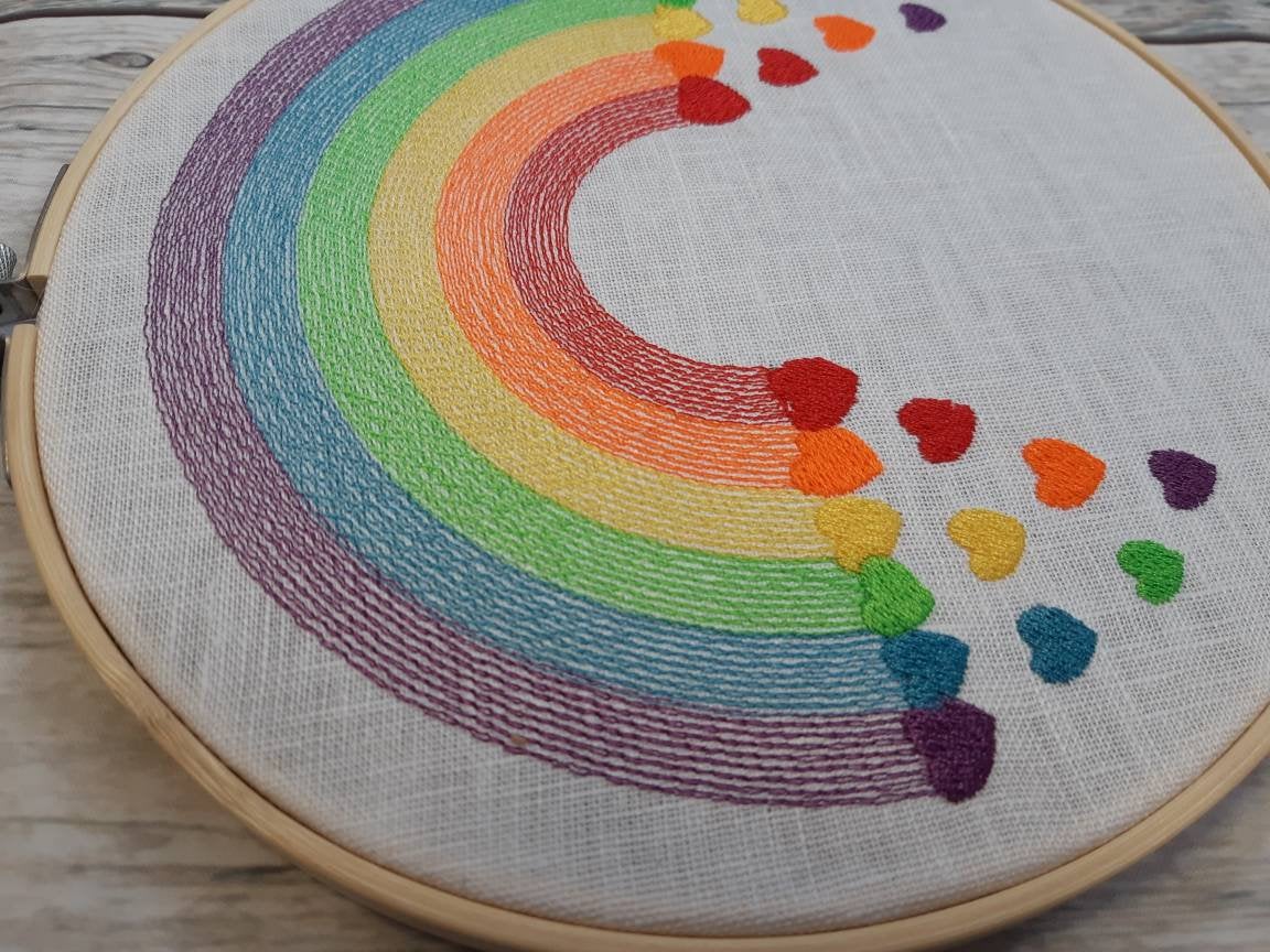 Rainbow Embroidered hoop art, 8 inch hoop