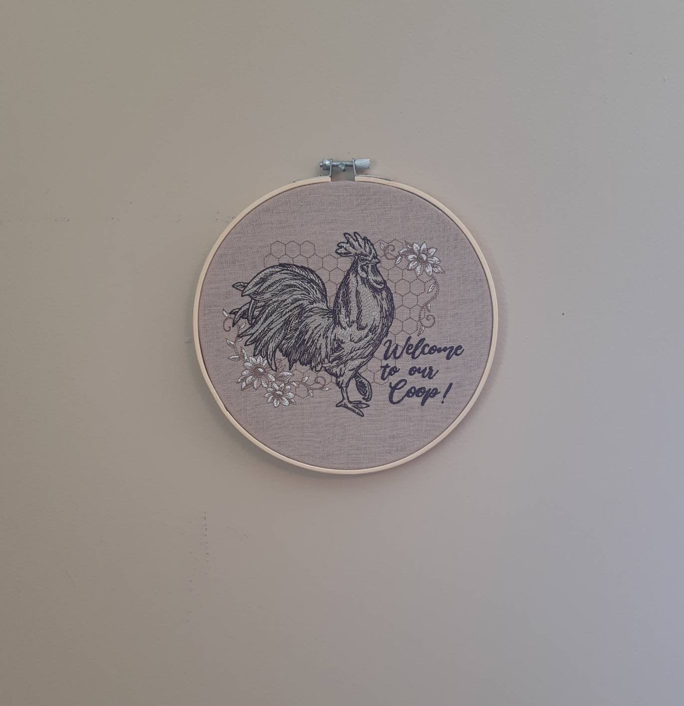 Chicken Embroidered hoop art, 8 inch hoop