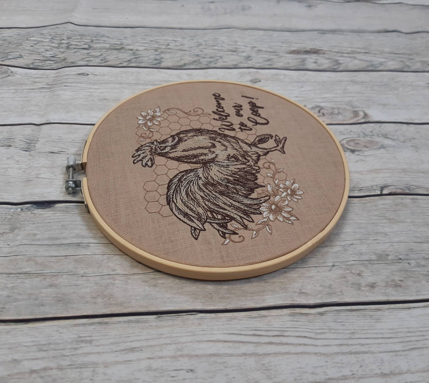 Chicken Embroidered hoop art, 8 inch hoop