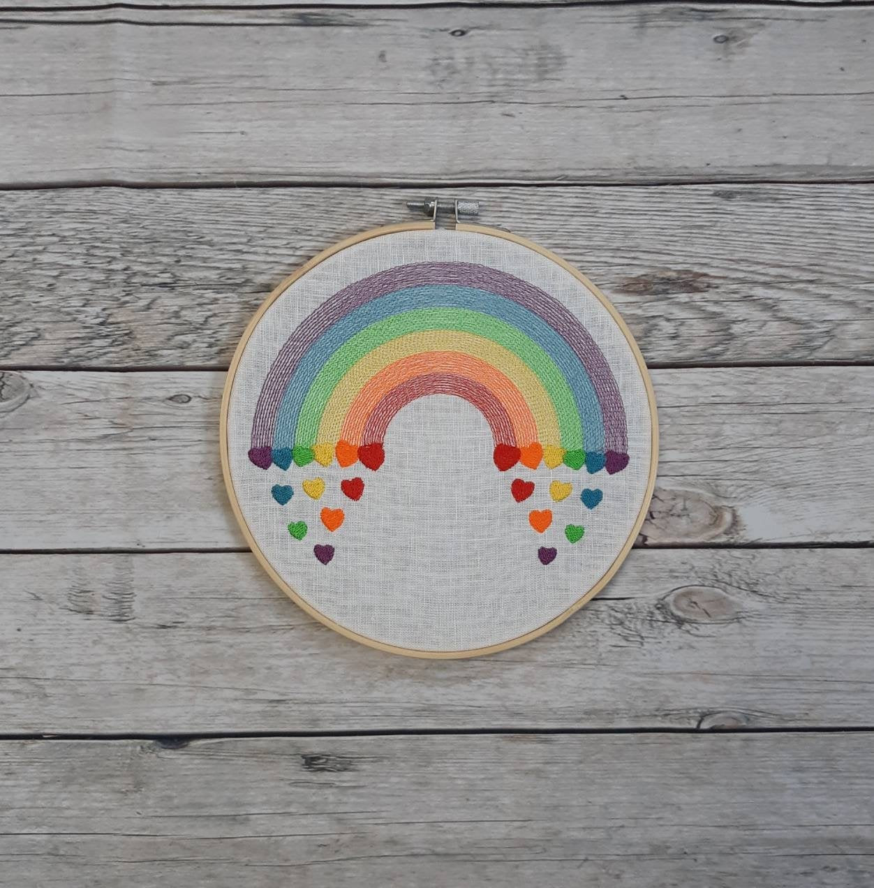 Rainbow Embroidered hoop art, 8 inch hoop