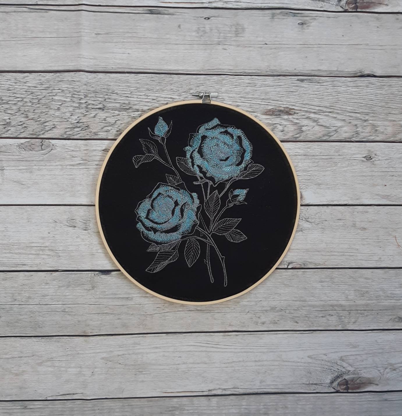 Embroidered Rose Hoop Art, 10 inch Hoop