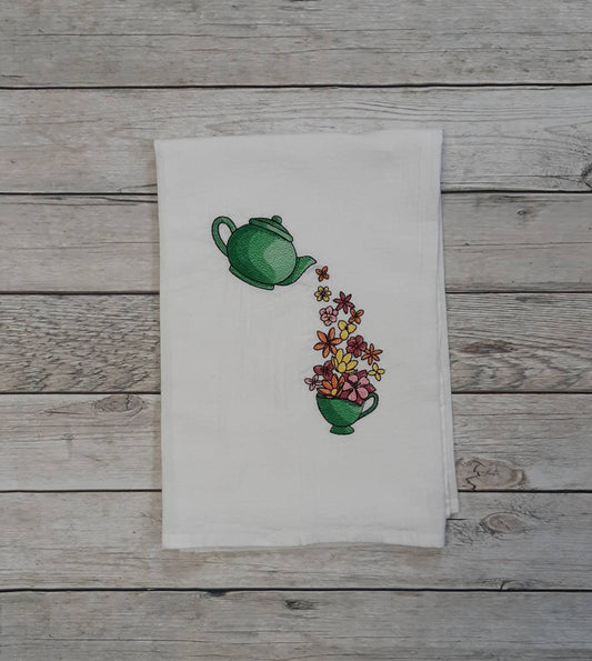 Embroidered Tea Pot Flour Sack Towel