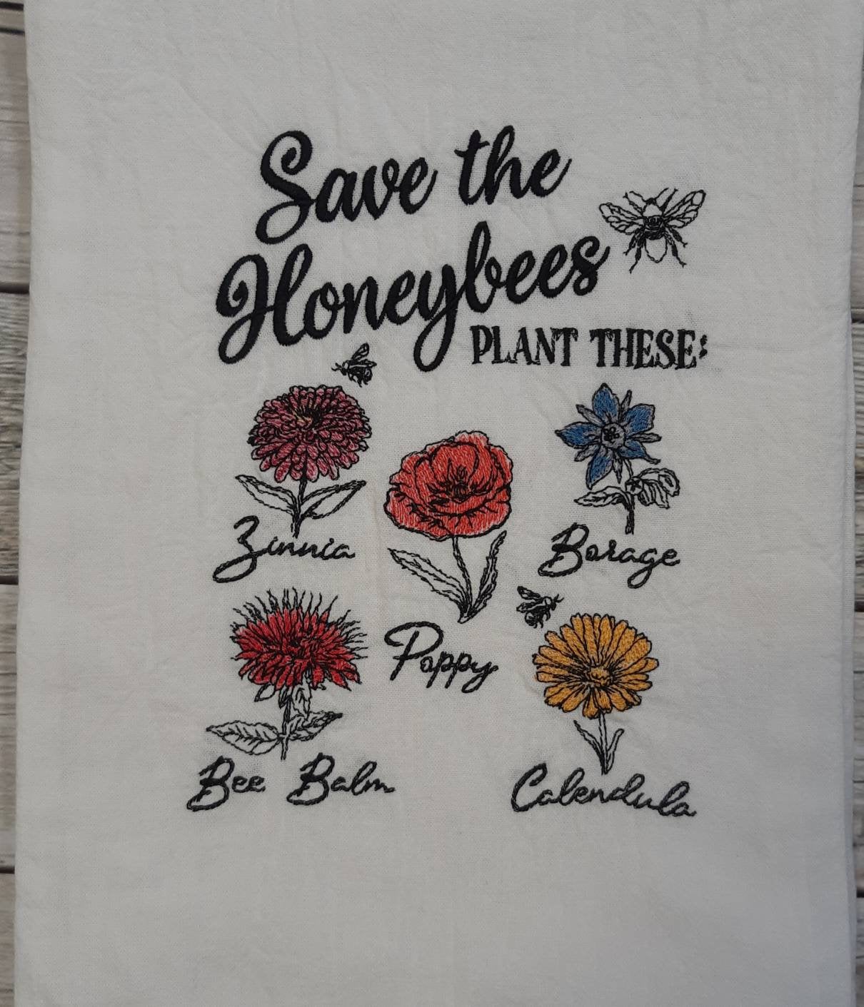 Save the Honeybees Embroidered Flour Sack Towel