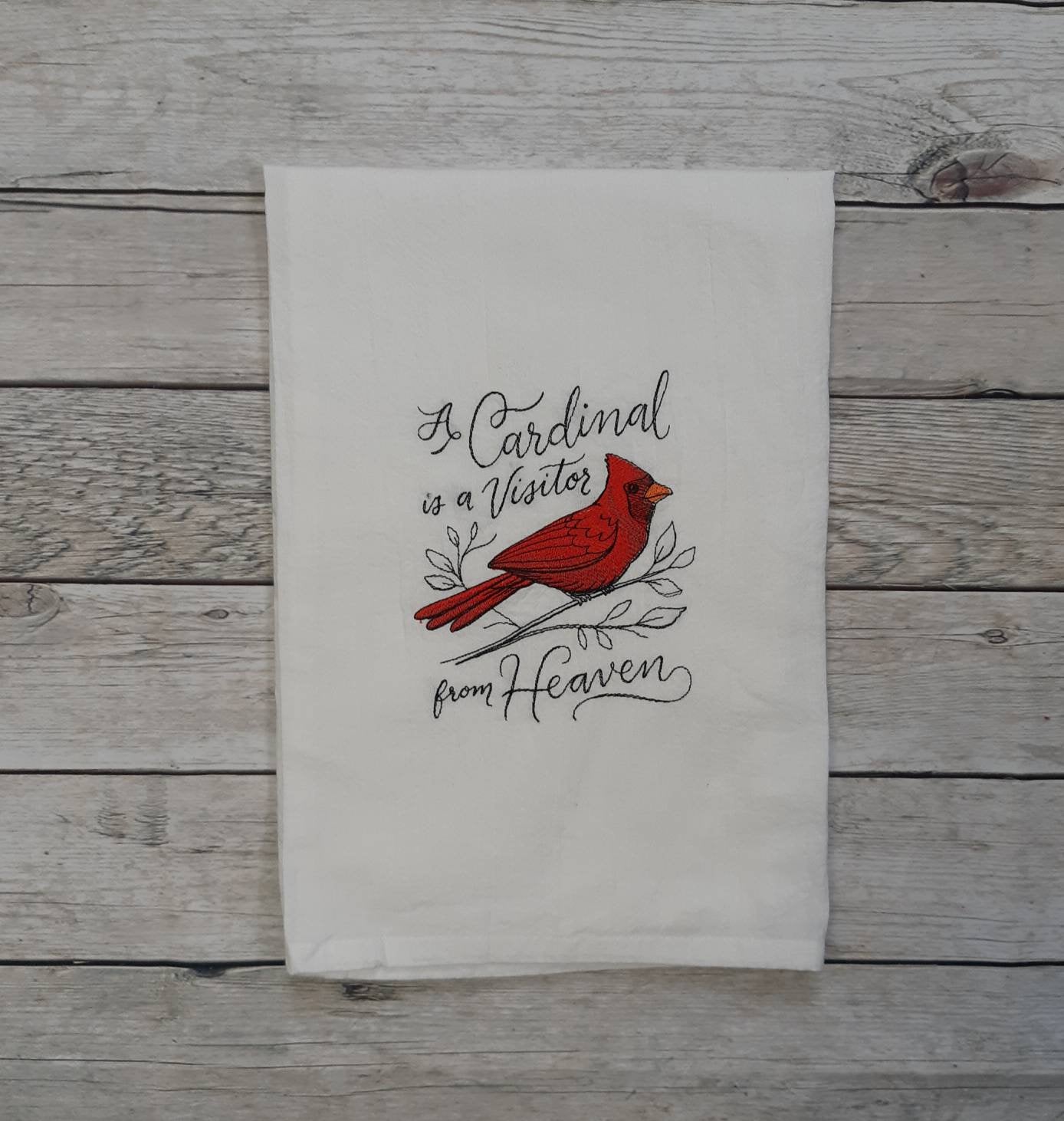 Embroidered Cardinal Flour Sack Towel