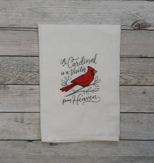 Embroidered Cardinal Flour Sack Towel