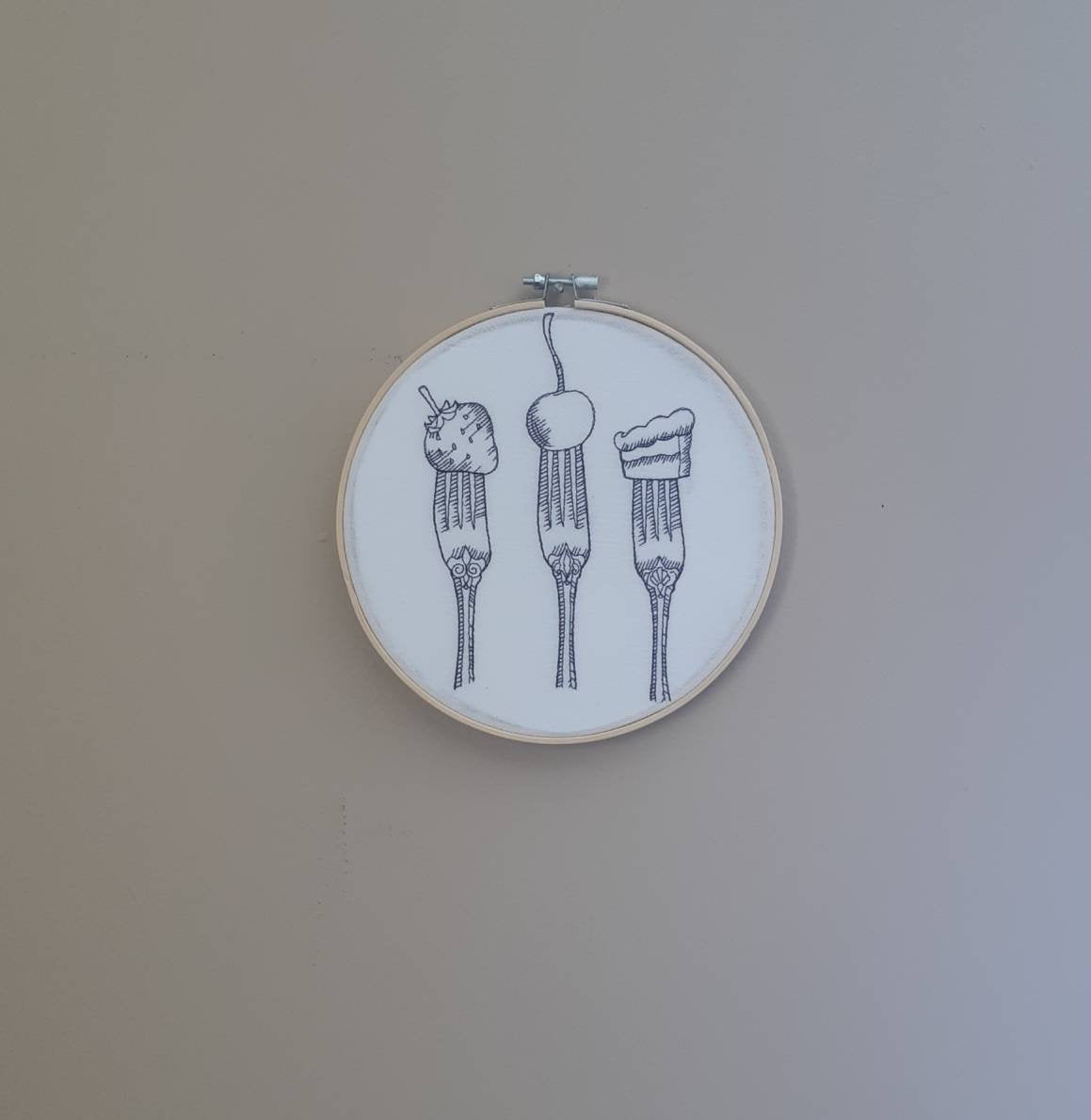 Kitchen Utensils Embroidered Hoop Art, 8" hoop, Kitchen Wall Art