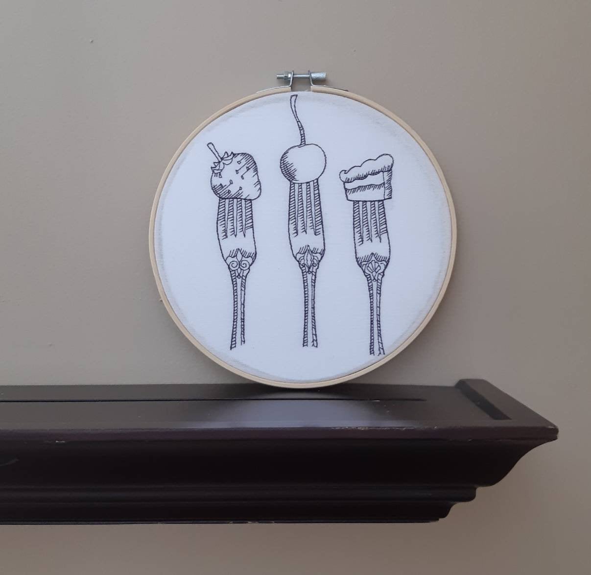 Kitchen Utensils Embroidered Hoop Art, 8" hoop, Kitchen Wall Art