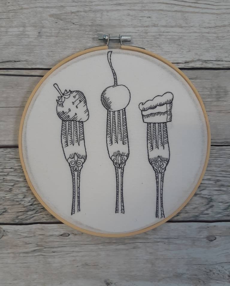 Kitchen Utensils Embroidered Hoop Art, 8" hoop, Kitchen Wall Art