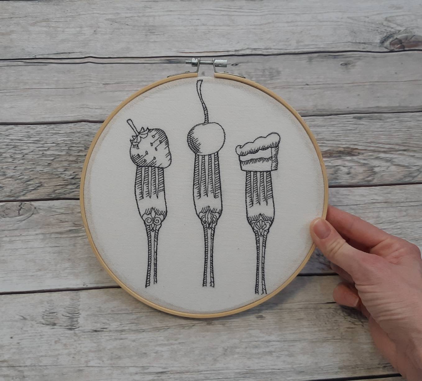 Kitchen Utensils Embroidered Hoop Art, 8" hoop, Kitchen Wall Art