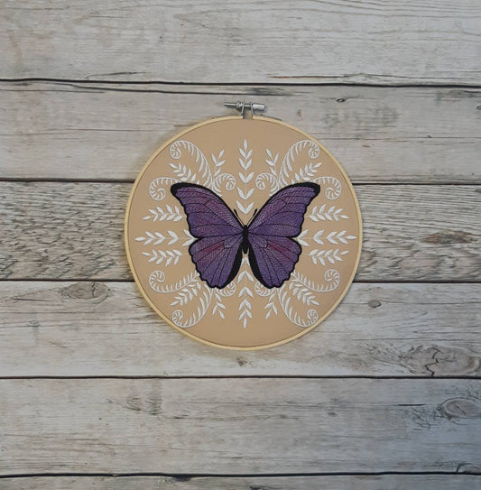 Purple Butterfly Embroidered hoop art, 8 inch hoop