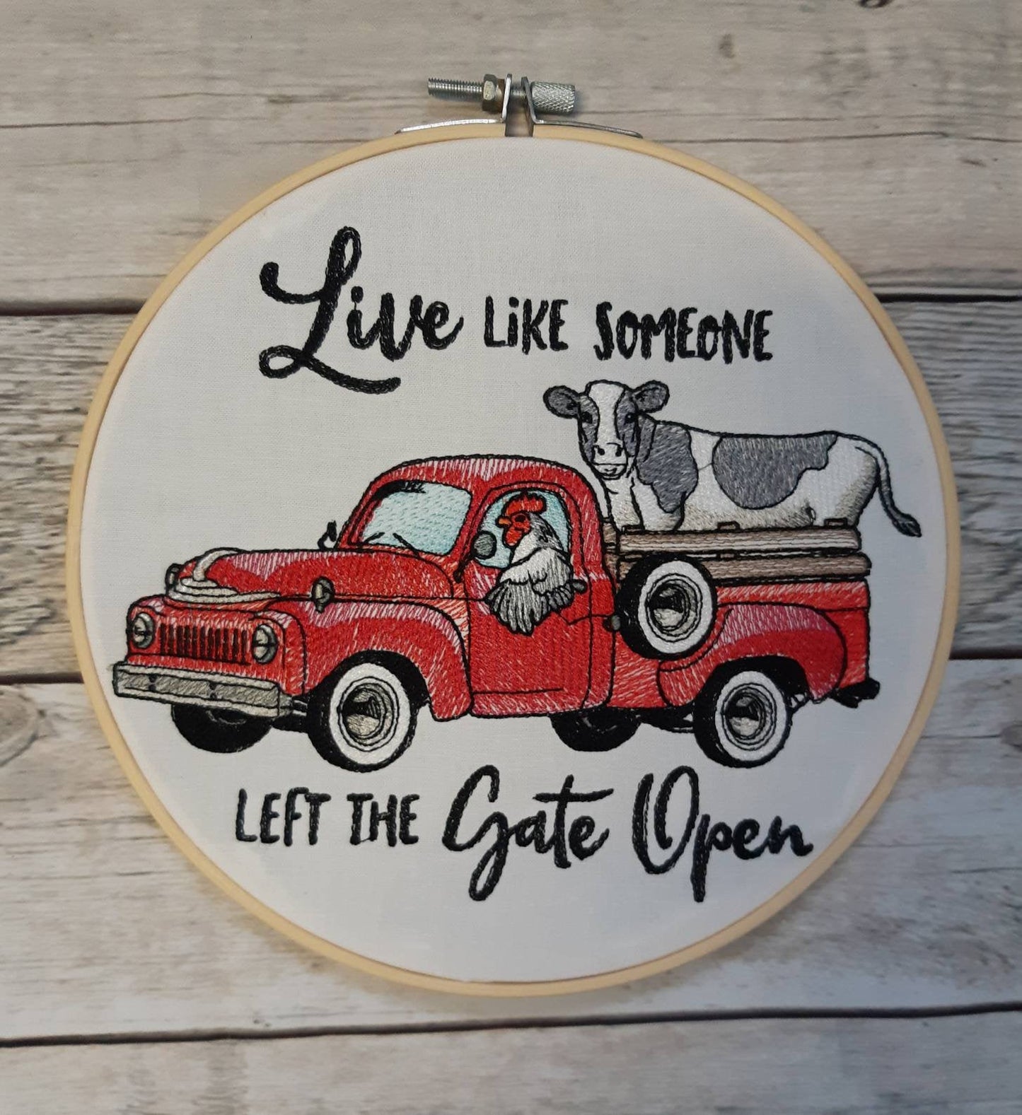 Live Like Someone Left the Gate Open Embroidered Hoop Art, 8" Hoop