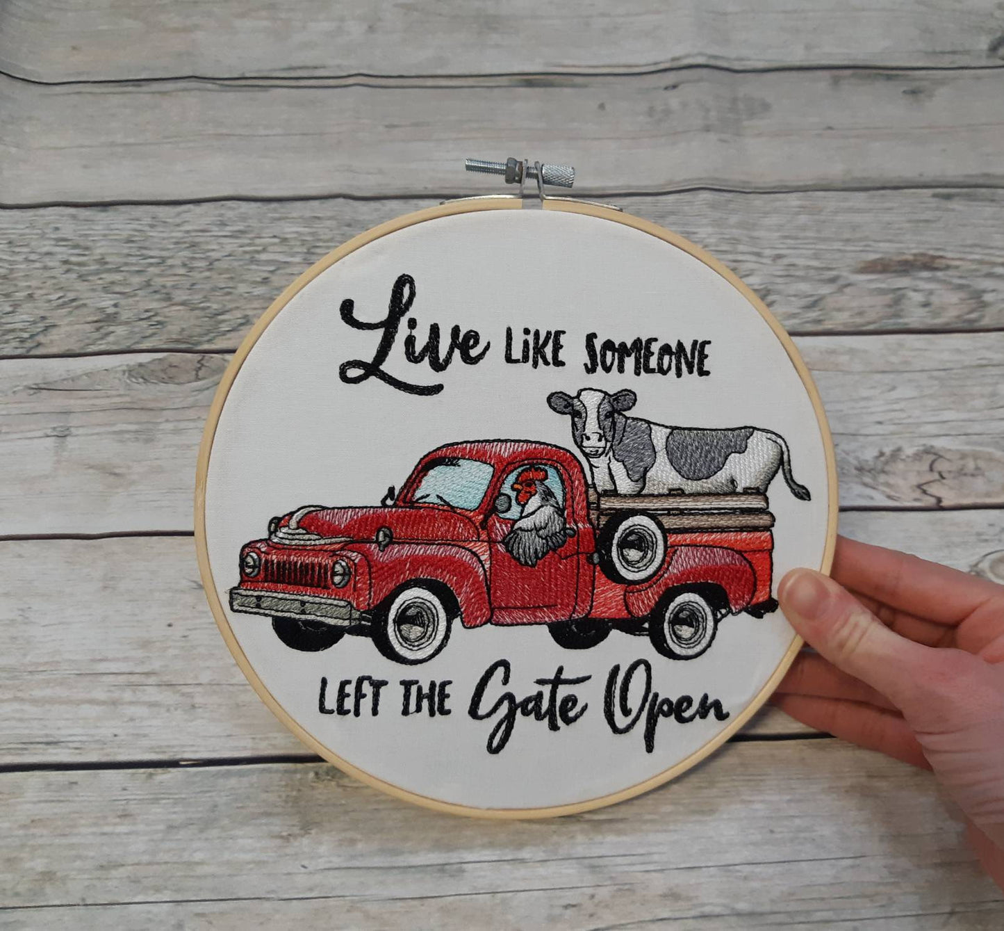 Live Like Someone Left the Gate Open Embroidered Hoop Art, 8" Hoop