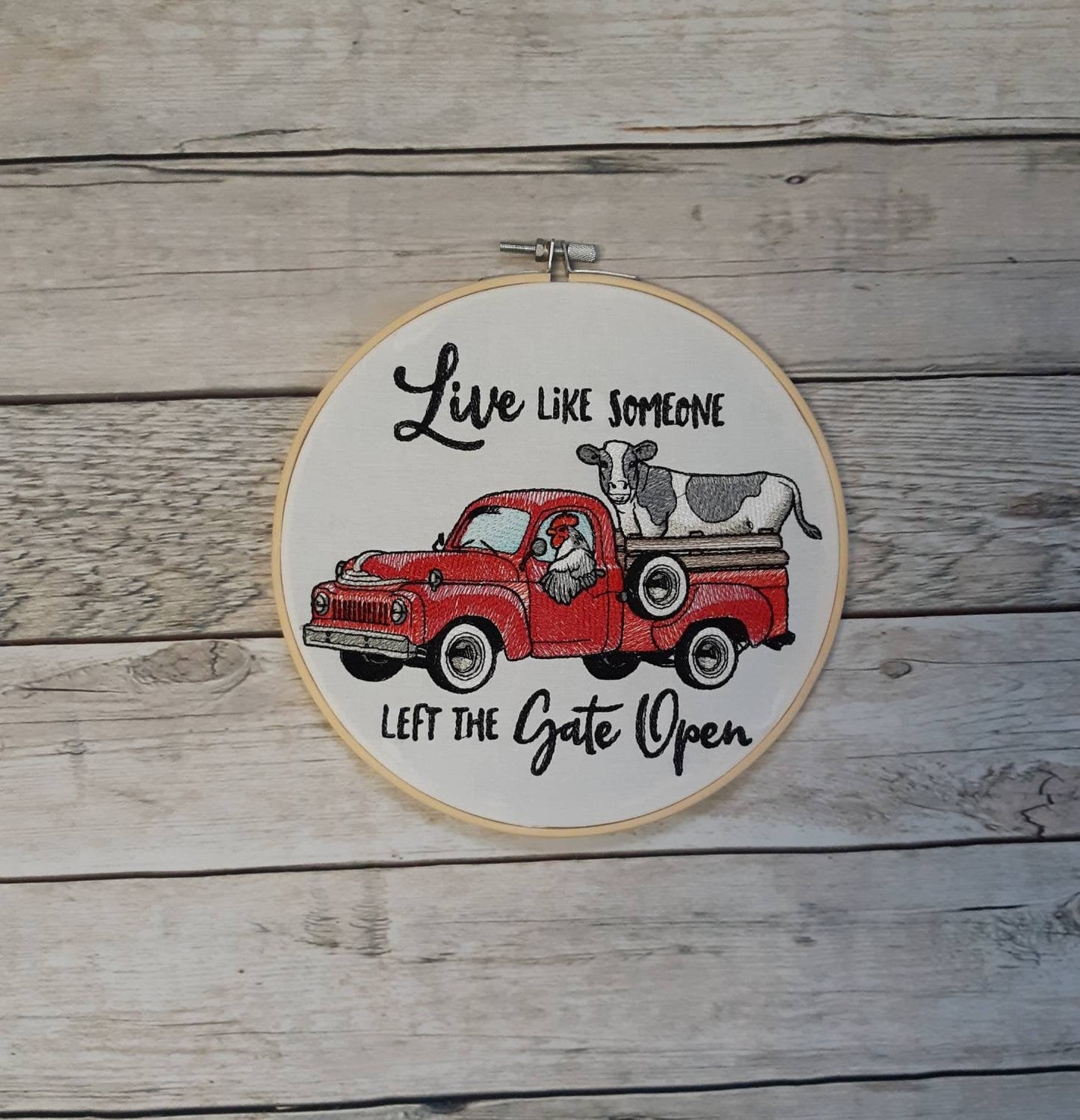 Live Like Someone Left the Gate Open Embroidered Hoop Art, 8" Hoop