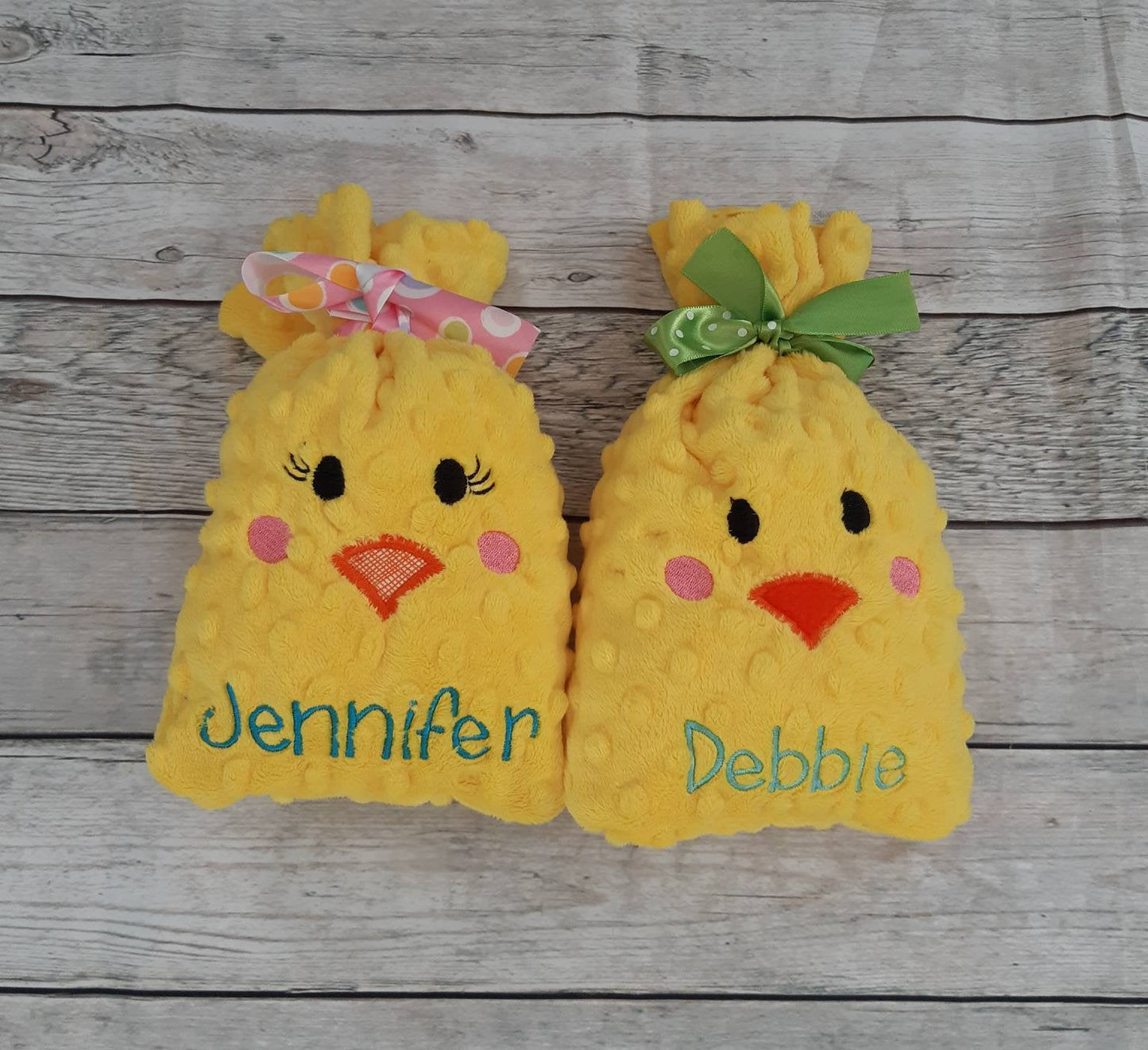 Embroidered minky chick treat bag