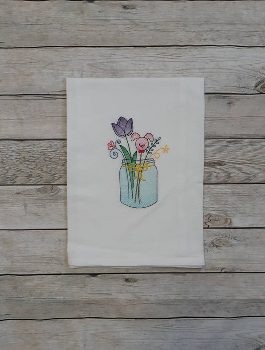 Embroidered Easter Mason Jar Flour Sack Towel