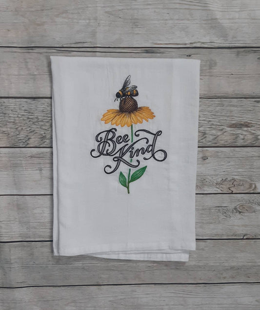 Embroidered Bee Kind Flour Sack Towel