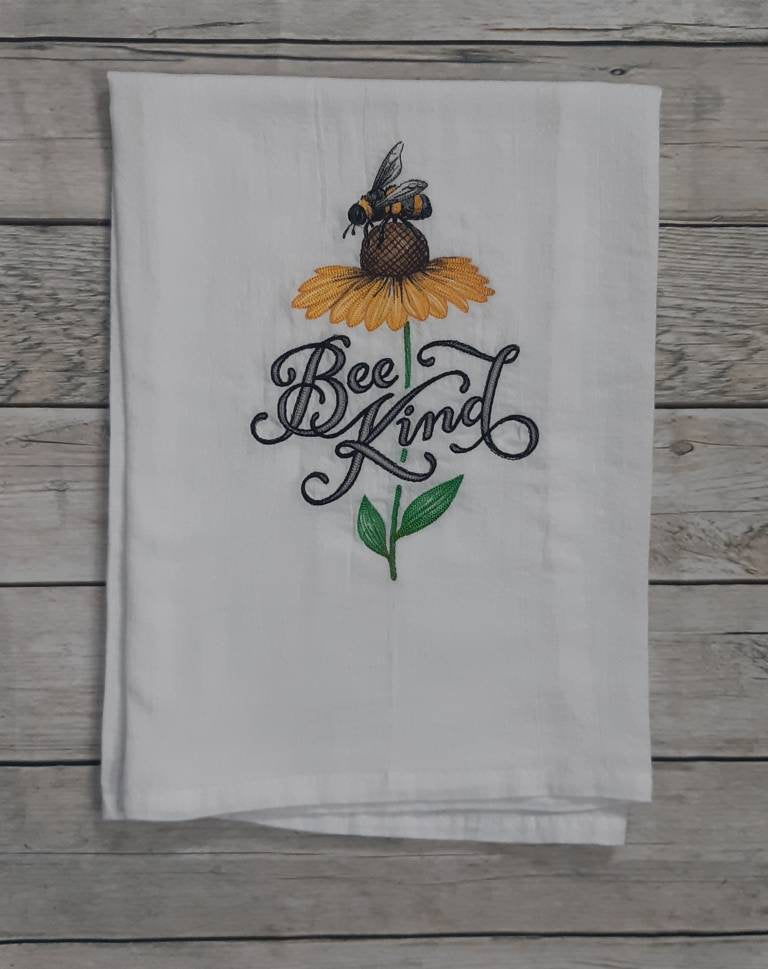 Embroidered Bee Kind Flour Sack Towel