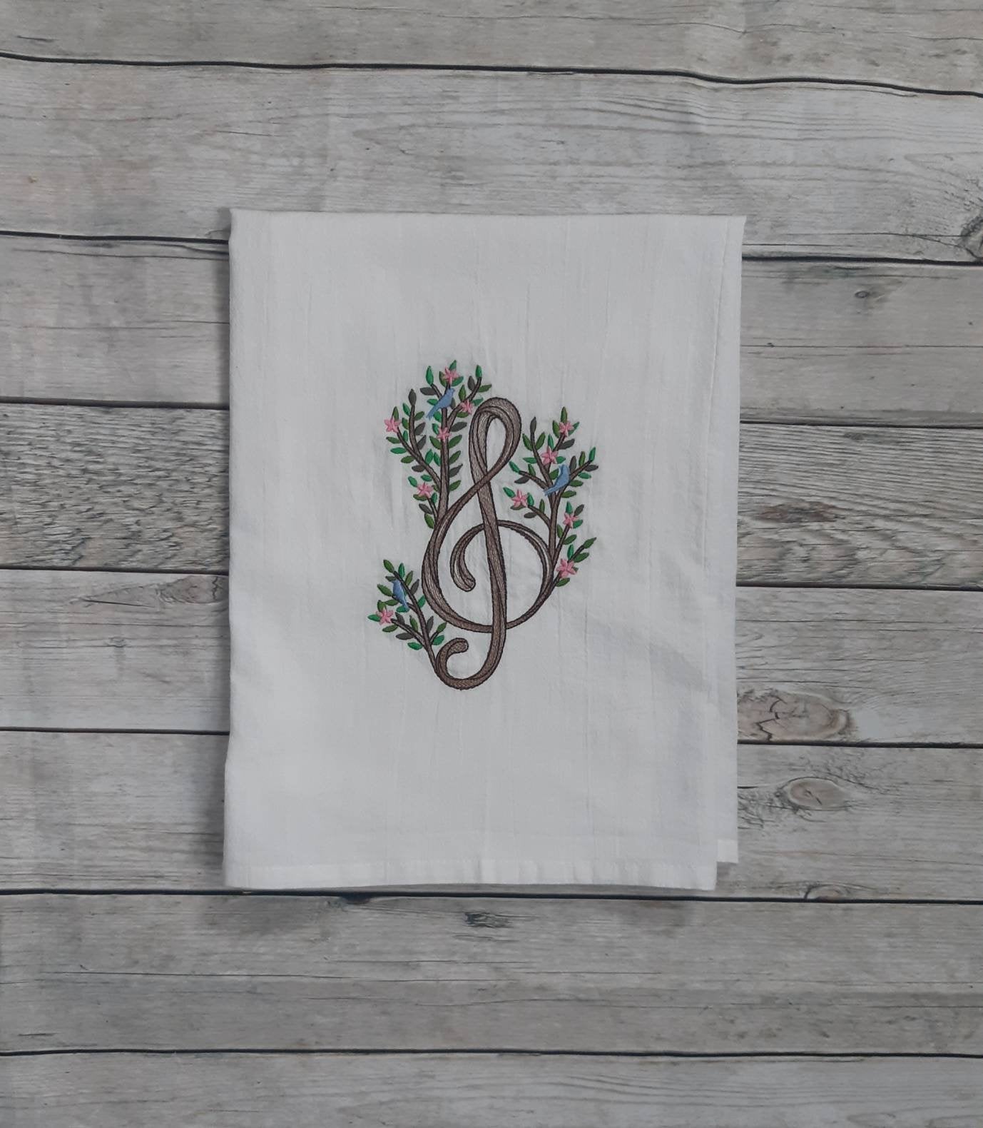 Embroidered Treble Clef Flour Sack Towel