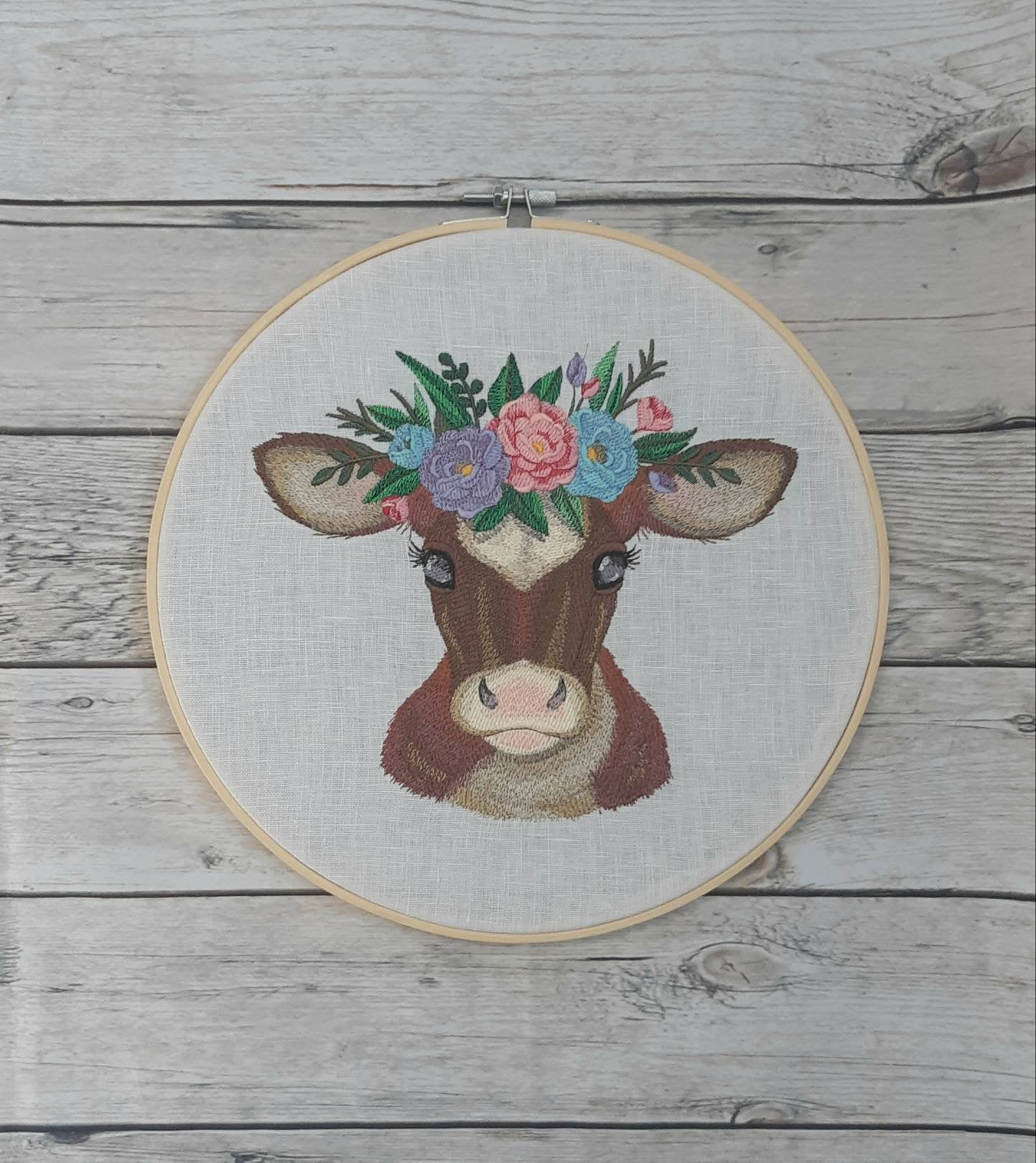 Embroidered Cow Hoop Art, 10 inch Hoop