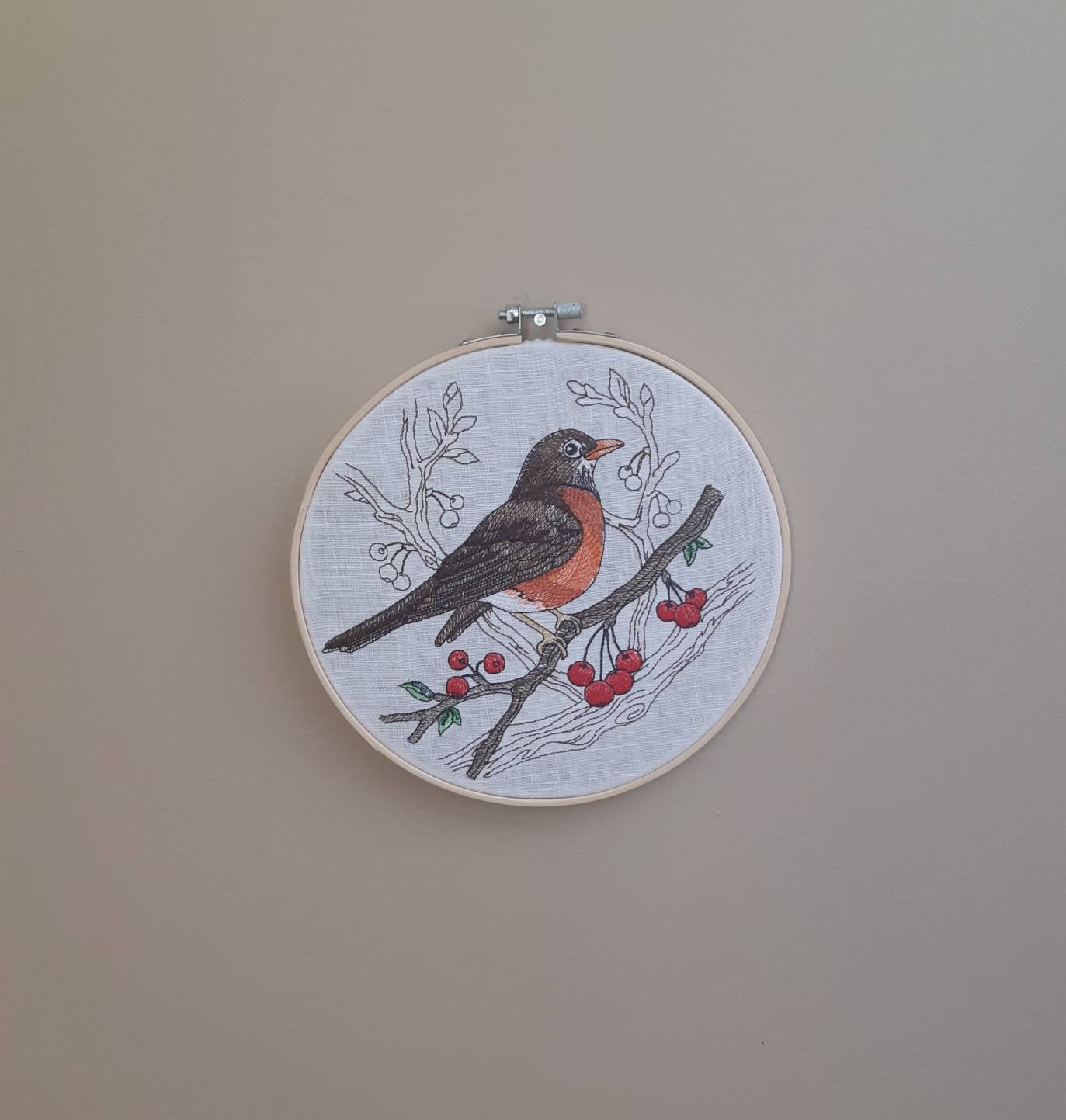 Embroidered Robin Hoop Art, 8" Hoop