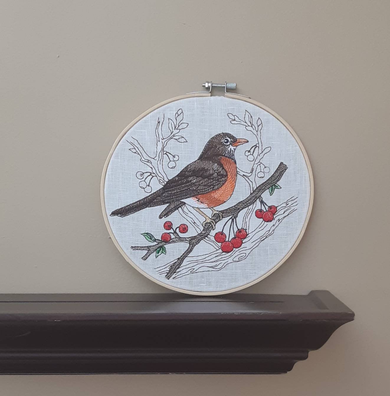 Embroidered Robin Hoop Art, 8" Hoop