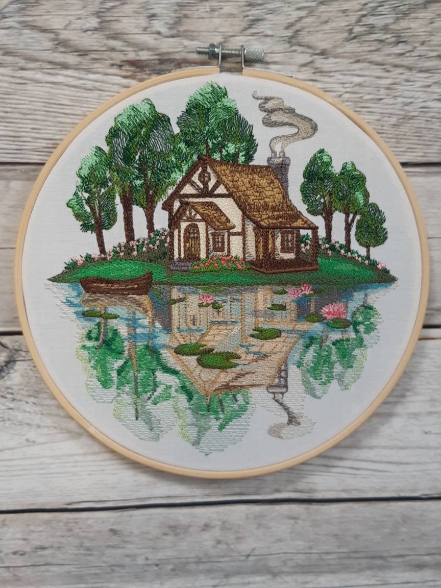 Embroidered Spring Cottage Hoop Art, 8" Hoop