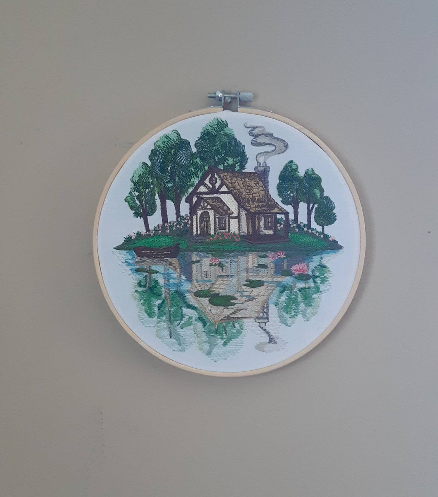 Embroidered Spring Cottage Hoop Art, 8" Hoop