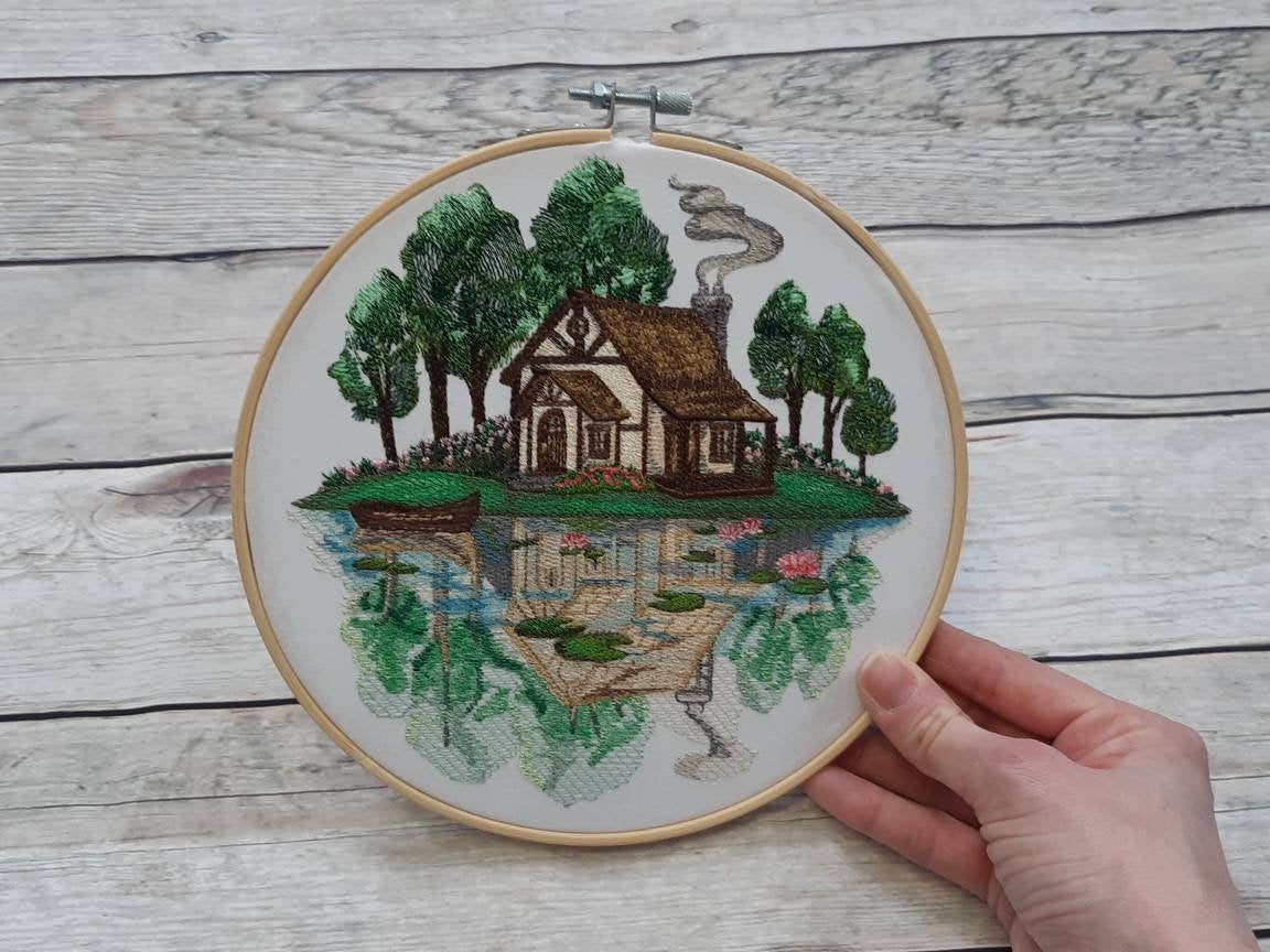 Embroidered Spring Cottage Hoop Art, 8" Hoop