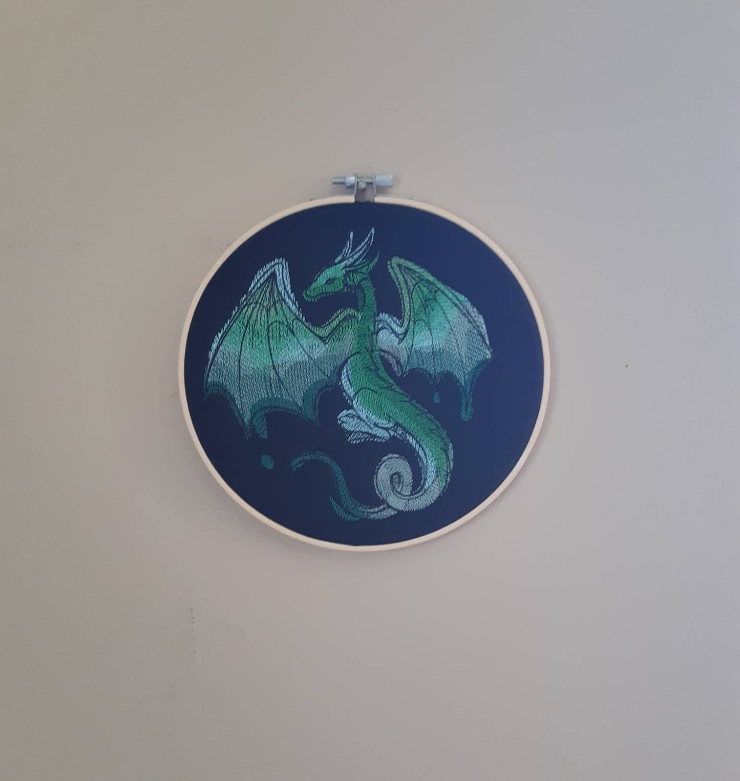 Green Dragon Embroidered Hoop Art, 8 Inch Hoop