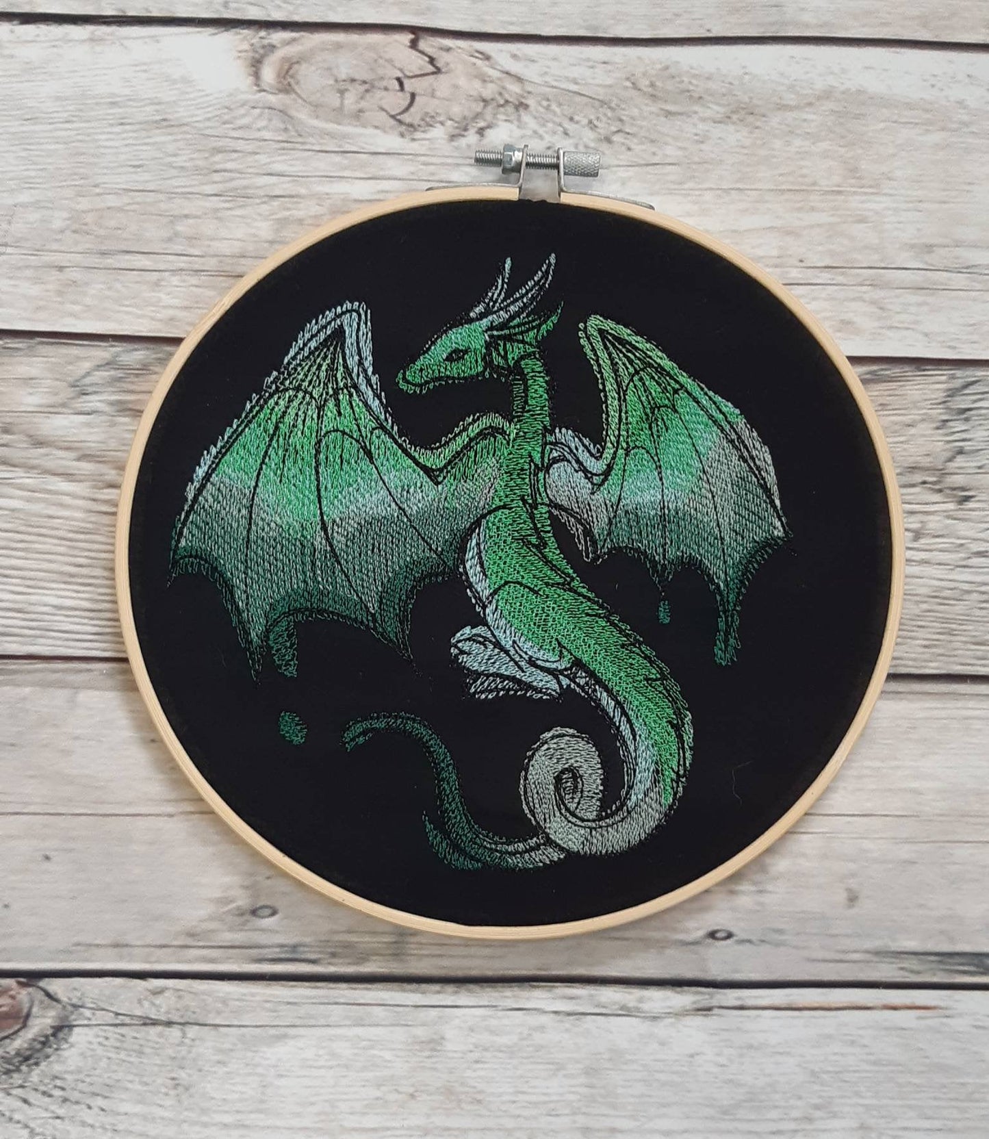 Green Dragon Embroidered Hoop Art, 8 Inch Hoop