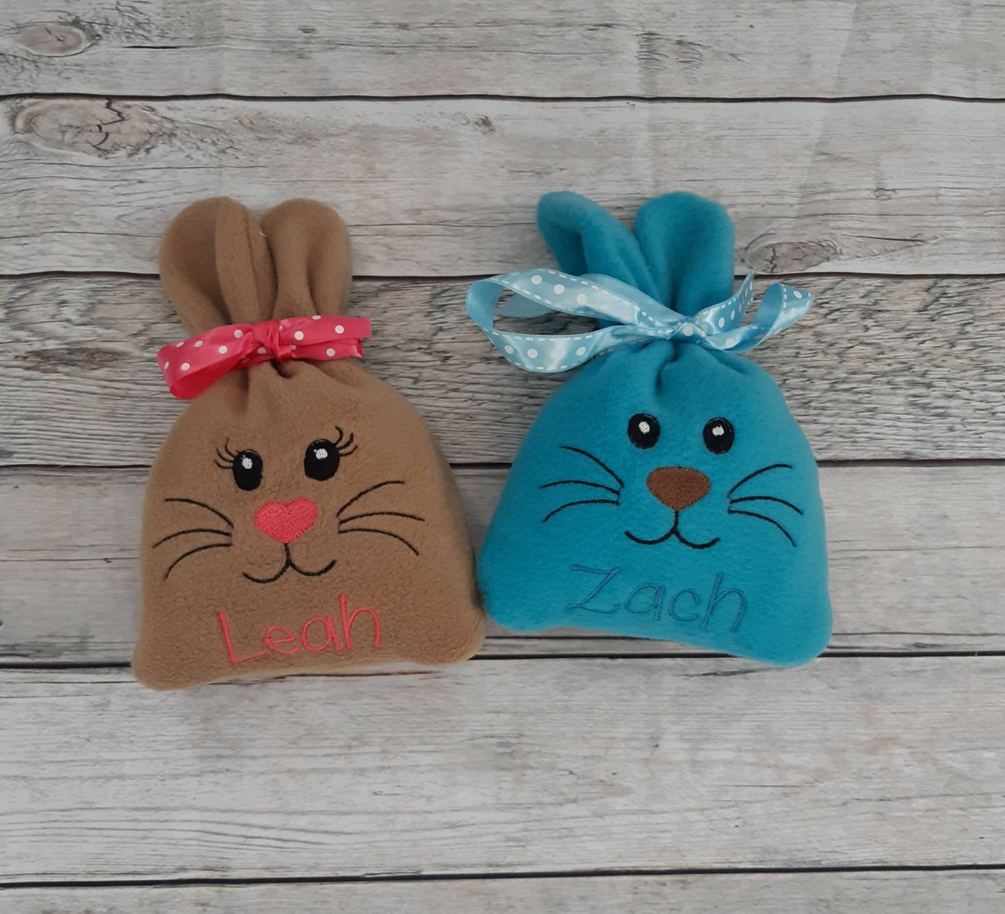 Embroidered fleece bunny treat bag