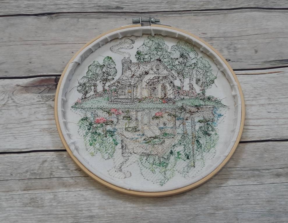 Embroidered Spring Cottage Hoop Art, 8" Hoop