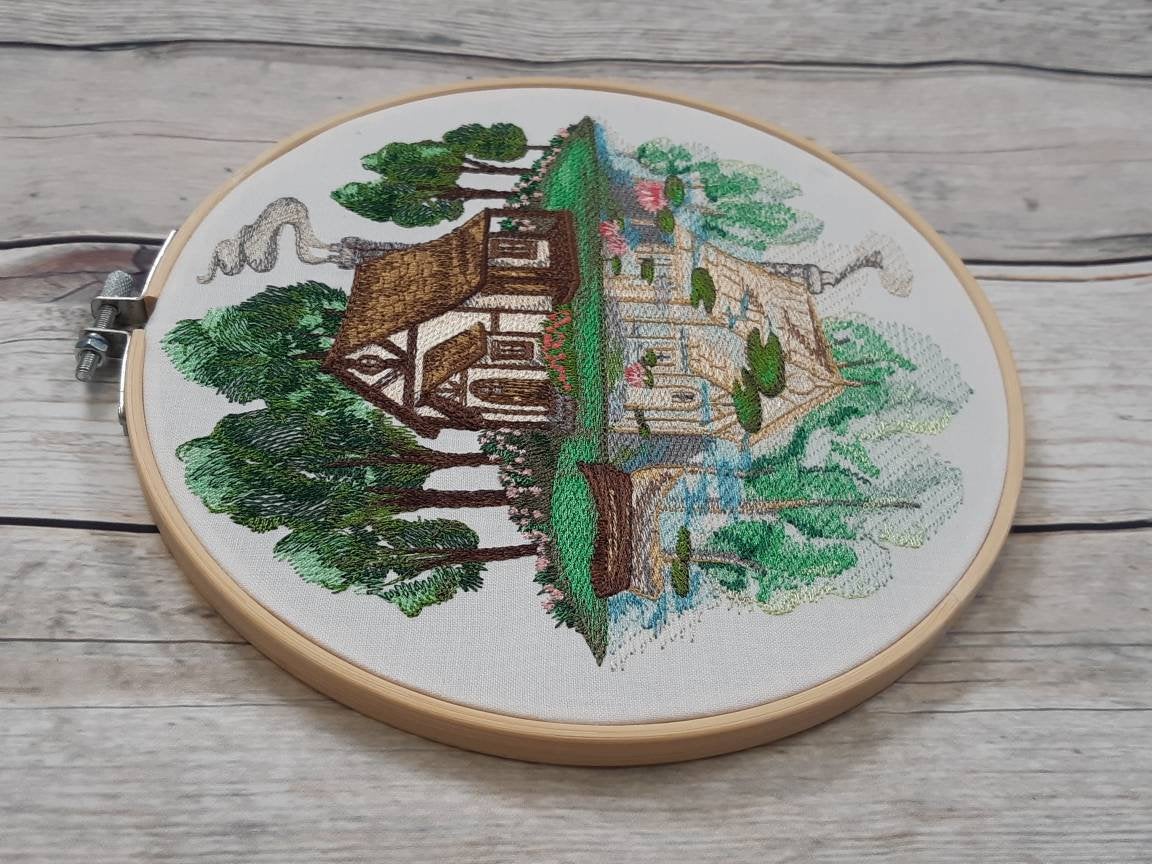 Embroidered Spring Cottage Hoop Art, 8" Hoop