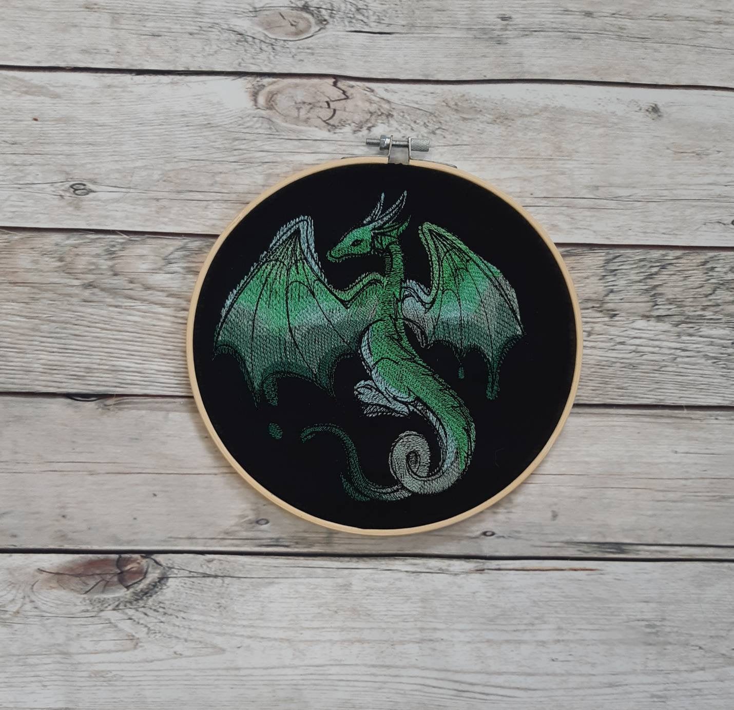 Green Dragon Embroidered Hoop Art, 8 Inch Hoop