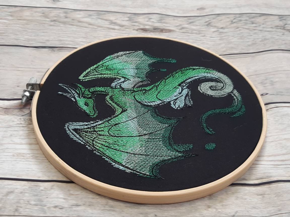 Green Dragon Embroidered Hoop Art, 8 Inch Hoop