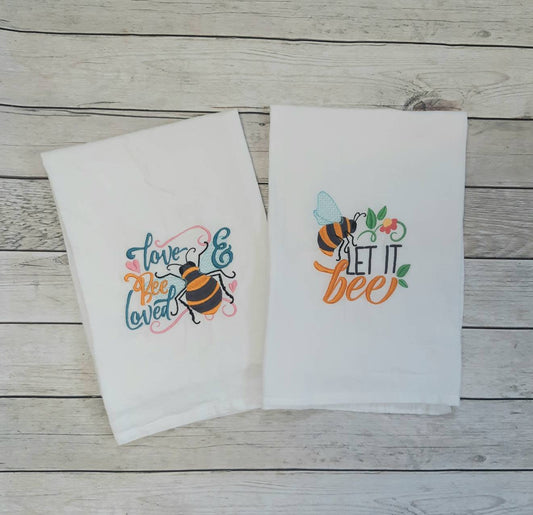 Embroidered Bee Tea Towel Set of 2