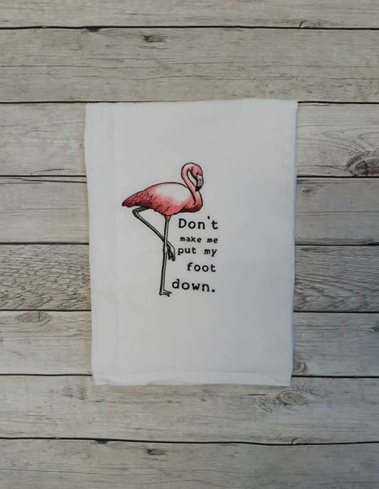 Embroidered Flamingo Tea Towel