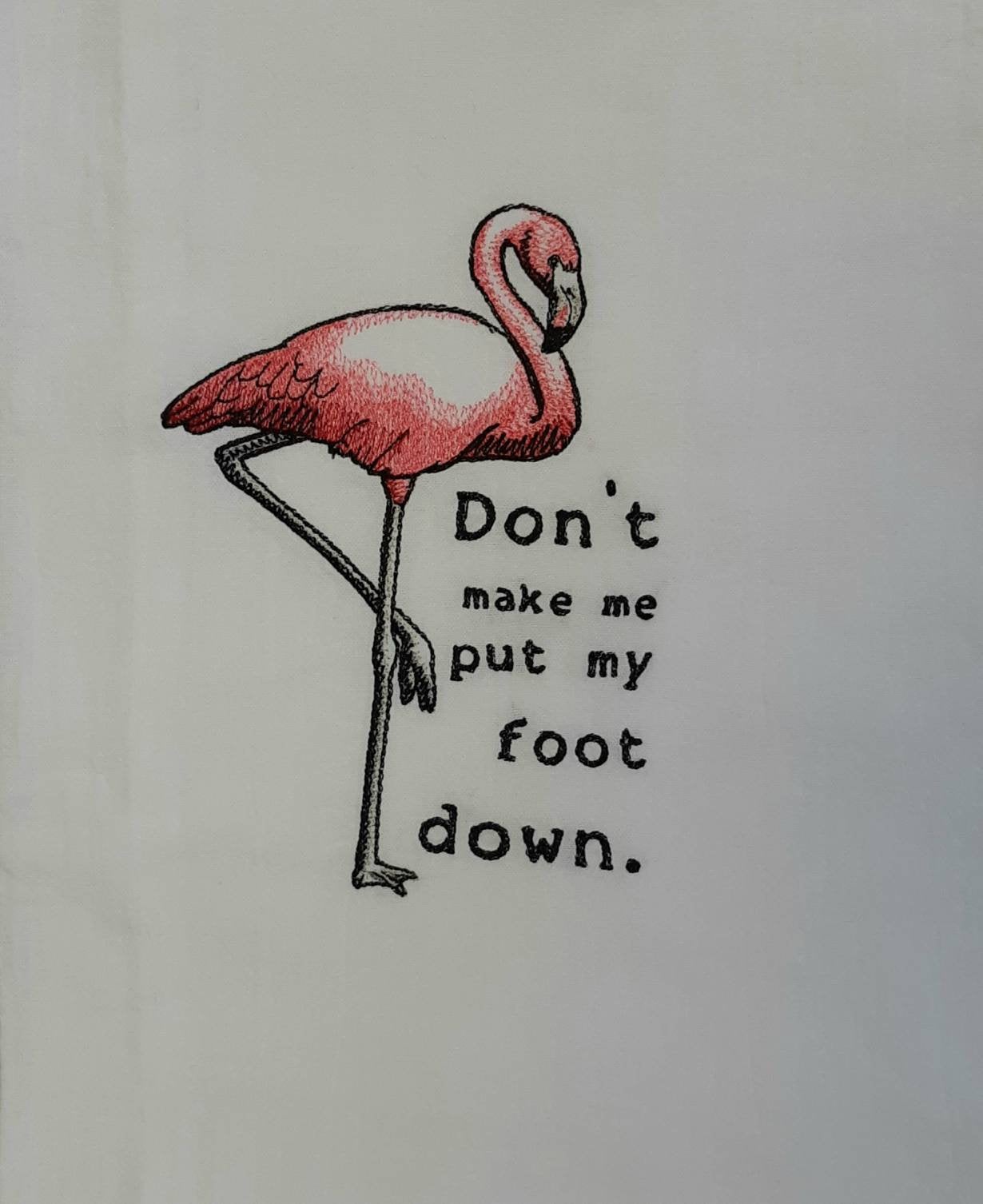 Embroidered Flamingo Tea Towel